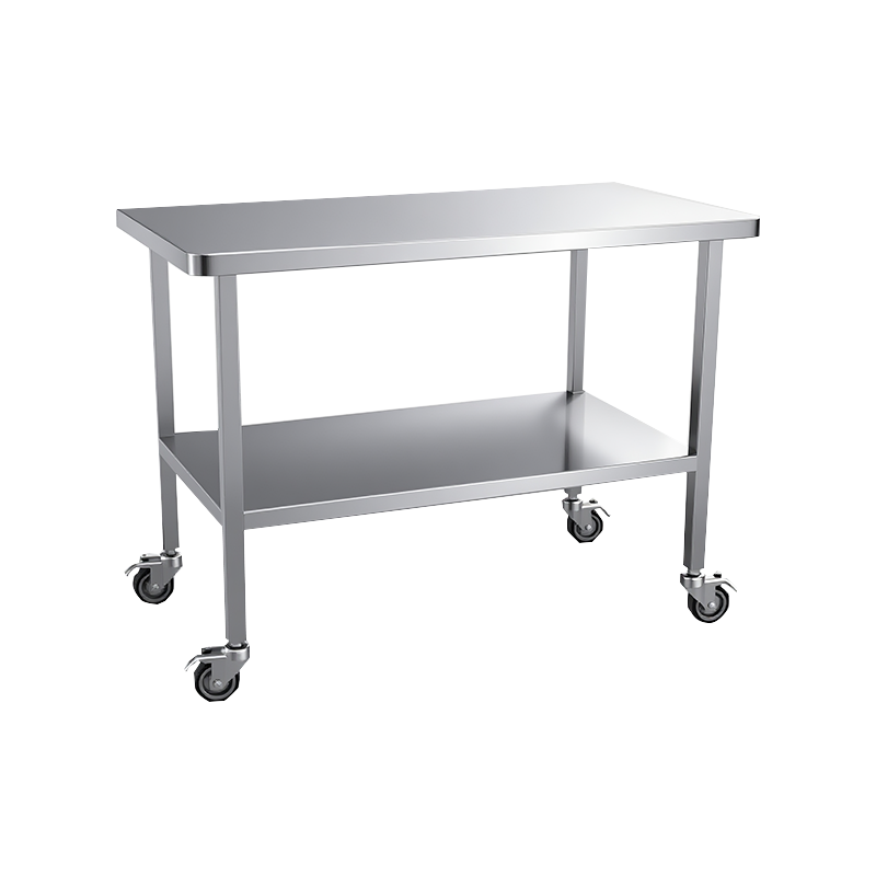 Double-layer work table with universal wheels